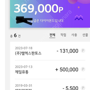 LG전자 멤버쉽 369000포인트