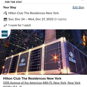 HGV The Residence New York Hilton Club 12/24~27 3박