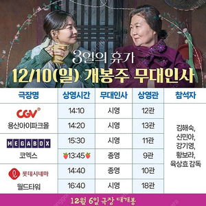 <3일의 휴가>/12월 10일(일)/무대인사/ 메가박스 코엑스 13:45 (상영후)/ D열 중블 2연석 정가 이하 양도합니다