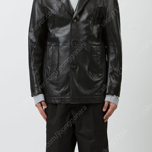 cost per kilo 23FW) LEATHER TRIBAL LAPEL JACKET BLACK (L)