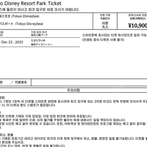 12/23(토) 디즈니씨 티켓 성인2장!!