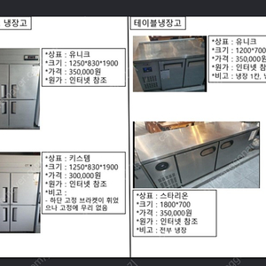 냉장고 제빙기 에어컨 테이블 의자 포스기 로스타 실석쇠 숯대감 작업대 간택기 중화렌지 회도리 생선탈피기