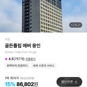 골든튤립에버용인호텔 12월 10일~11일(1박)양도