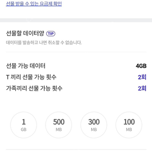 T데이터 선물 1기가에 2000원입니다.4기가 있어요~