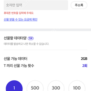 SKT데이터 2기가 팝니다