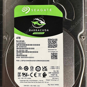 시게이트 ST4000DM004 바라쿠다 4TB 3.5" HDD 하드 판매합니다