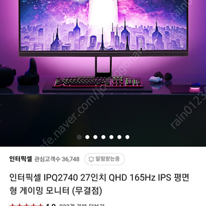 인터픽셀 27인치 ips qhd 165hz