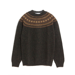 Harley of Scotland | Crew Sweater with Fairisle Yoke - Donegal Mourne