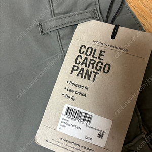 칼하트 cole cargo pant thyme 31