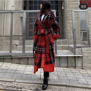 부루하하 체크 롱 코트