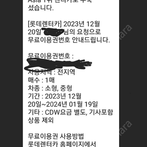 롯데렌트카24시간이용권팝니다