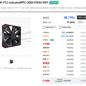 녹투아 컴퓨터 쿨러 (NOCTUA NF-F12 IndustrialPPC-2000 IP67 PWM) 19000에 판매합니다