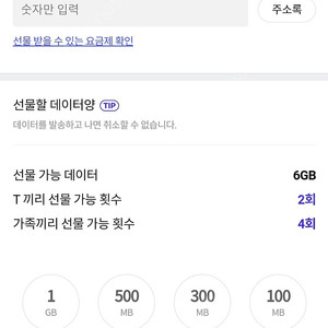 skt데이타 데이터 2,000원(초과시 담달드립니다)