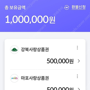 서울사랑상품권 교환: 강북사랑(저) <-> 마포. 서대문(님) ₩500,000원