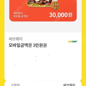 써브웨이 서브웨이 6만원 금액권