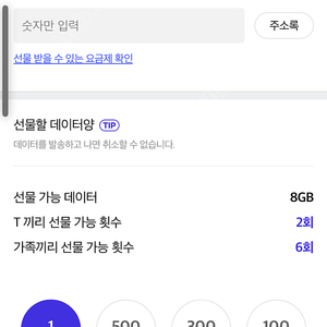 T 끼리 데이터 선물 1G 1500