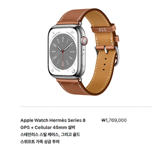 Apple Watch Hermès Series 8 GPS + Cellular 45mm 실버 스테인리스 스틸 케이스, 그리고 골드 스위프트 가죽 싱글 투어