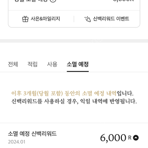 신백리워드 6000점 -> 3천원(낼까지 사용)