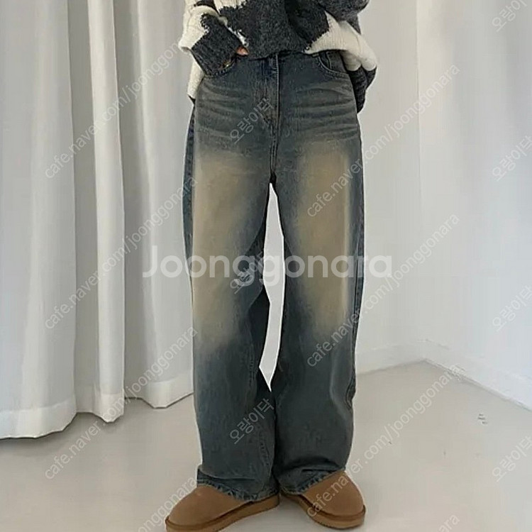 키키러브 빈티지 워싱 오버핏 와이드 데님 팬츠 청바지--0