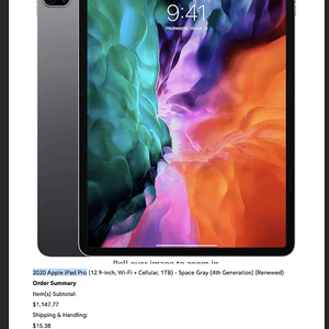 2020 Apple iPad Pro (12.9-inch, Wi-Fi + Cellular, 1TB) - Space Gray (4th Generation) (Renewed)