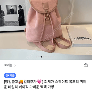 지그재그 로어블 스웨이드 백팩 핑크