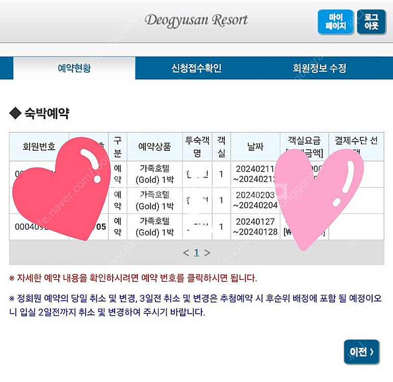 무주리조트 2월11일 가족호텔 골드 숙박 양도 합니다--1