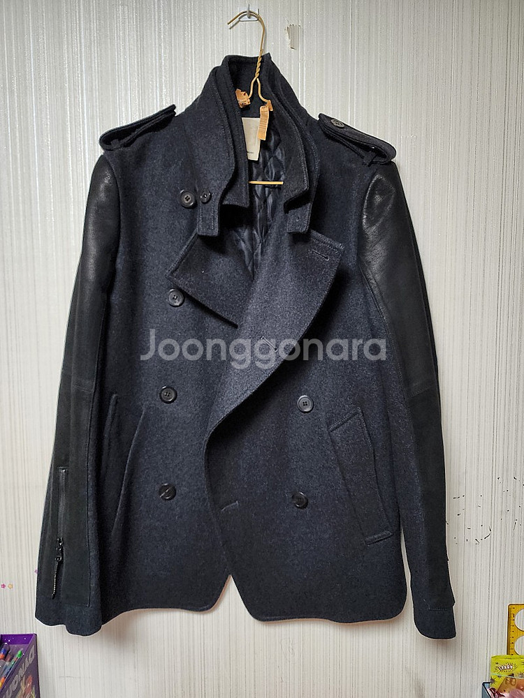 우영미 / 가죽패치소매 피코트--0