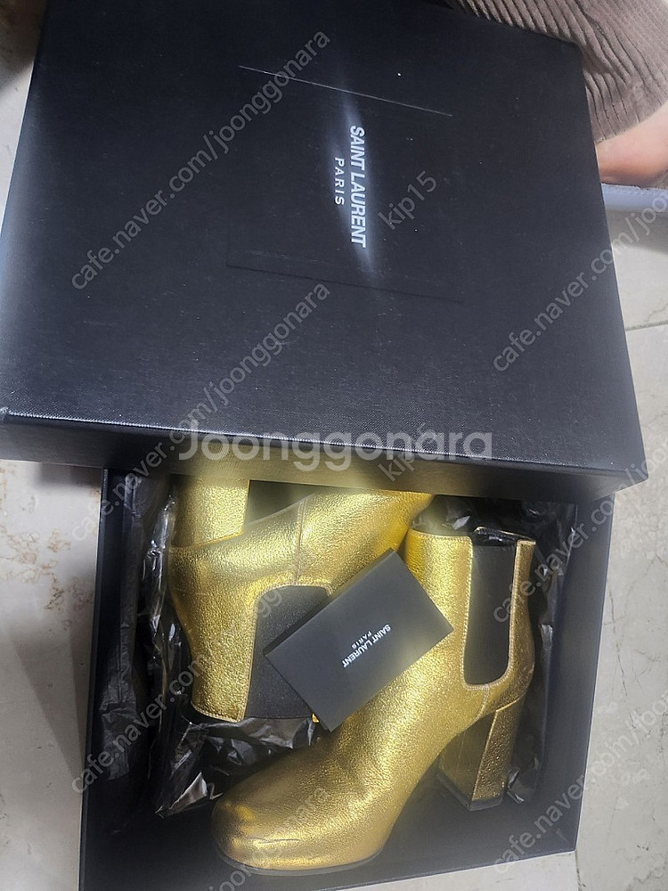 생로랑 골드 앵클 부츠 37반--0
