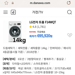 LG 드럼 세탁기 14kg