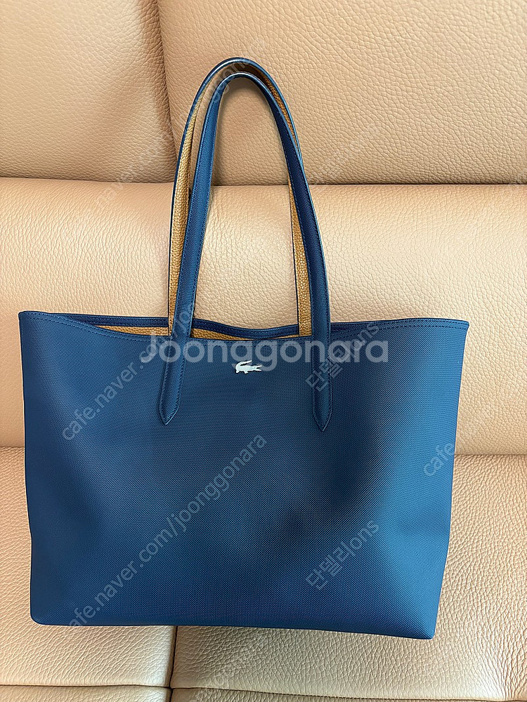 라코스테 양면 쇼퍼백 네이비/브라운--0