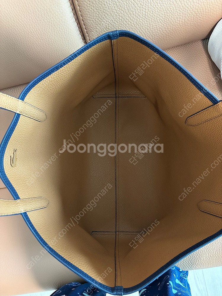 라코스테 양면 쇼퍼백 네이비/브라운--2