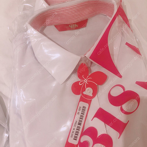 새상품- 핑크 소매 배색 딱 맞는 여자 교복 셔츠 블라우스 82 사이즈