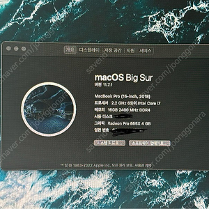 2018 맥북프로 15인치 cto i7 6코어 램 16g radeon pro 555x 4g