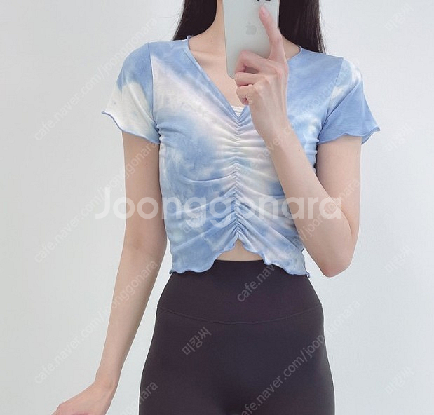 (새상품) 로라벨 탄듀 나염 크롭 티셔츠, 소라색 / 필라테스복 요가복--0