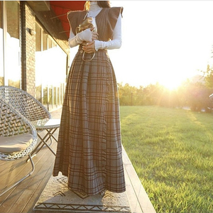 체크 랩 롱 스커트