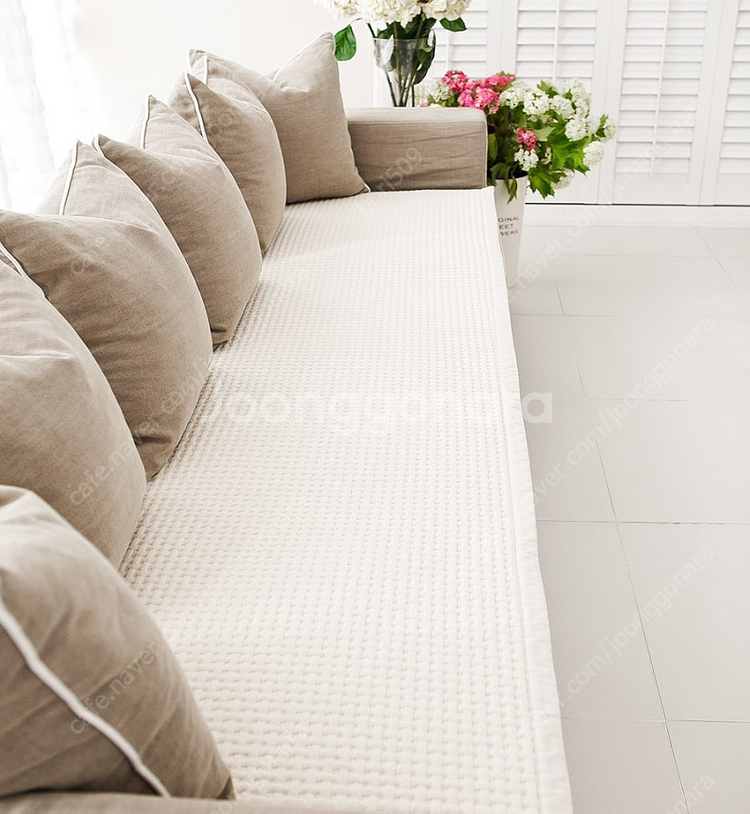 와플 순면 쇼파패드 3인용 크림색--1