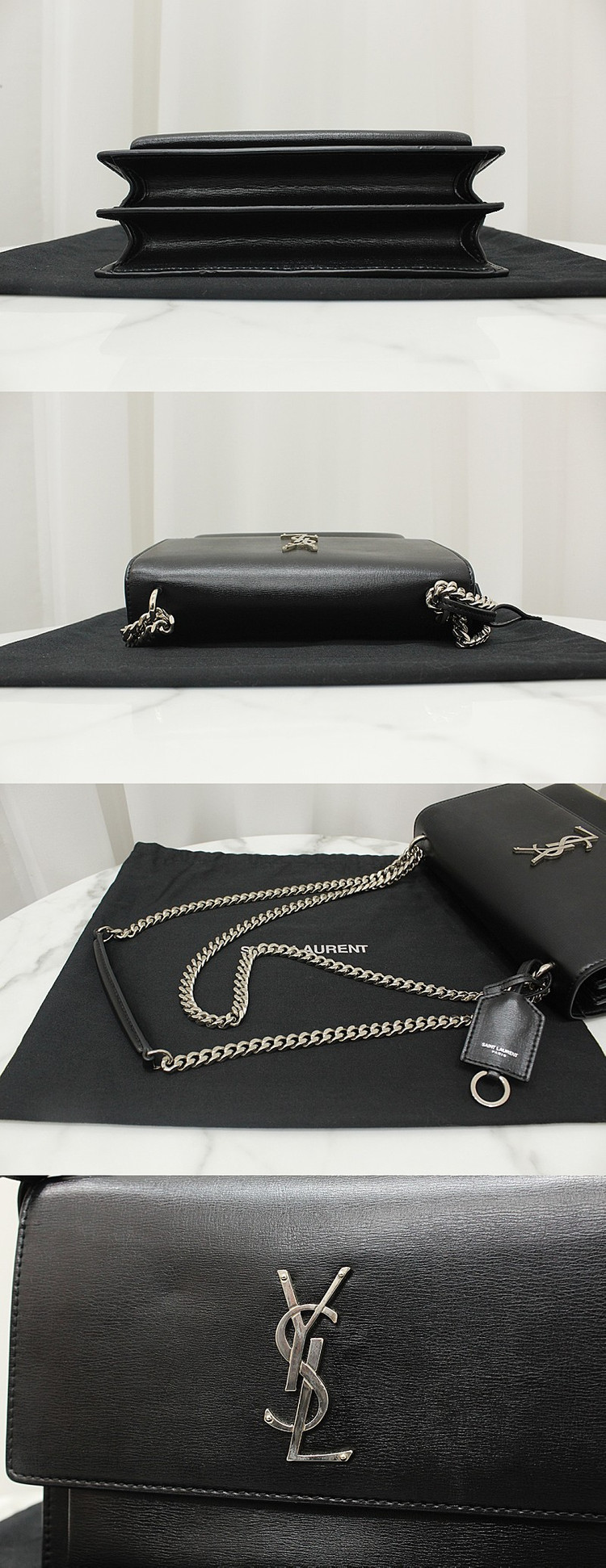 [중고명품다올] 생로랑 모노그램 선셋 블랙 은장 미듐 체인 숄더백 442906 상태 S급 이미지