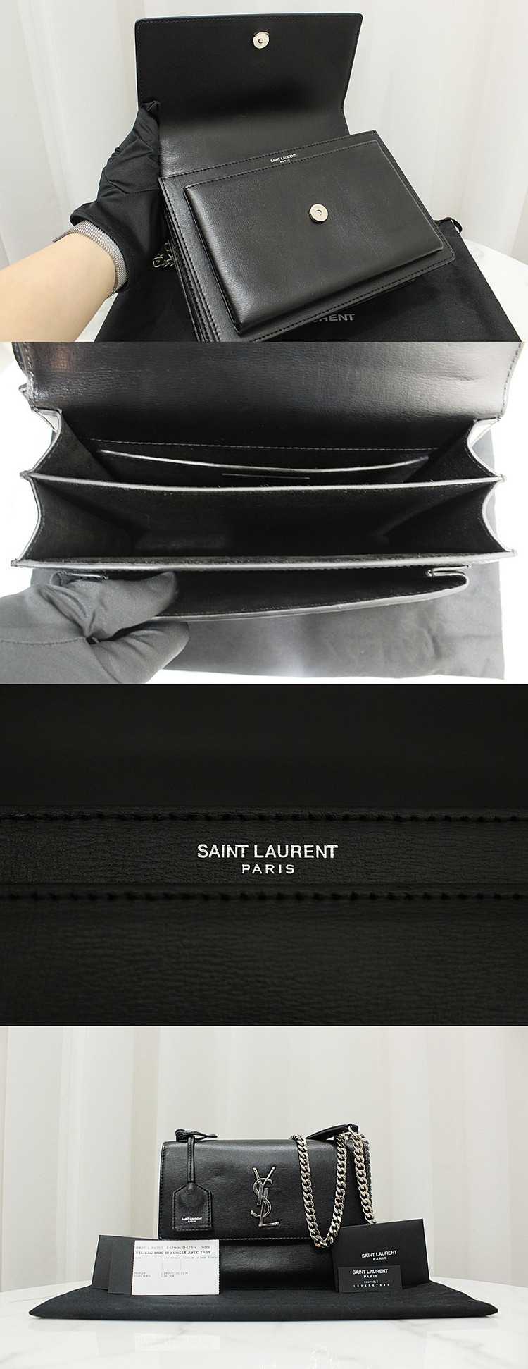 [중고명품다올] 생로랑 모노그램 선셋 블랙 은장 미듐 체인 숄더백 442906 상태 S급 이미지