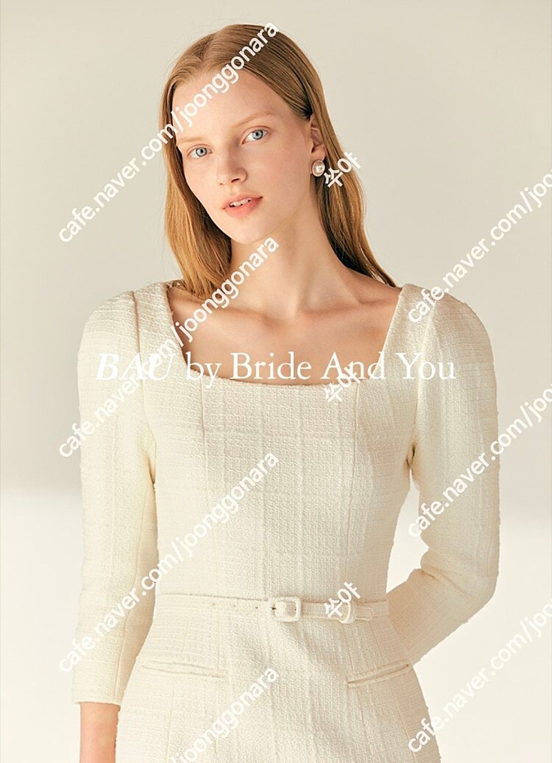가격내림)BAU by Bride And You 브라이드앤유 원피스 COURTNEY Square neck H-line tweed long dress ivory 2사이즈