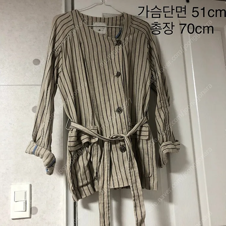 써스데이아일랜드 린넨 스트라이프 벨티드 자켓(정품) 79000원 이미지