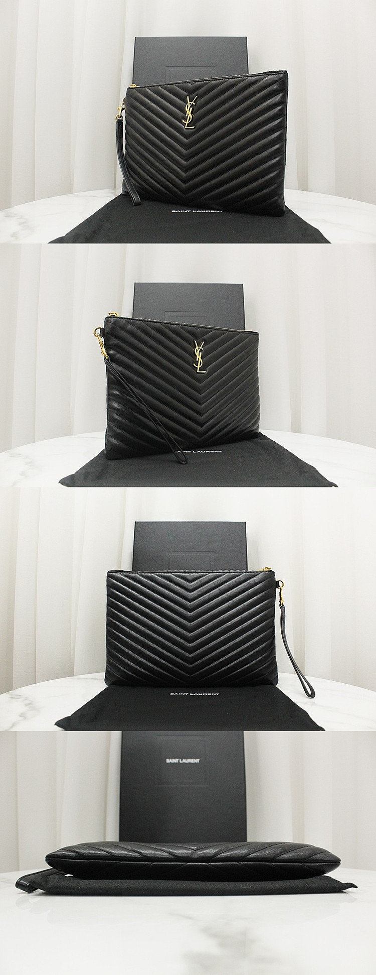 [중고명품다올] 생로랑 모노그램 마틀라세 블랙 금장 미듐 파우치&클러치 559193 상태 S급 이미지