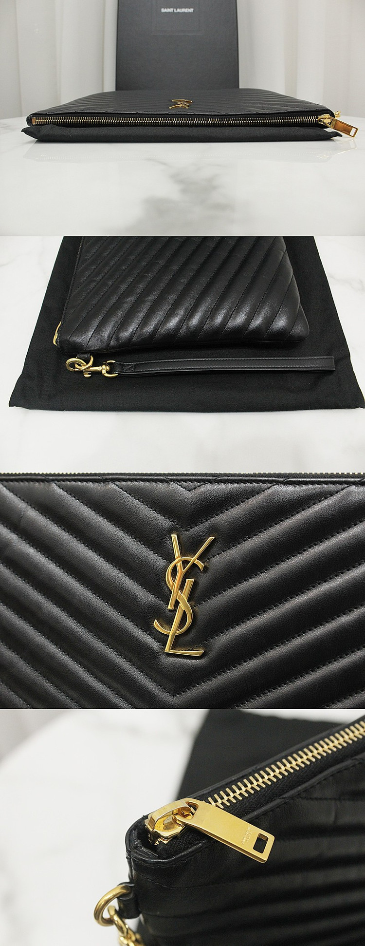 [중고명품다올] 생로랑 모노그램 마틀라세 블랙 금장 미듐 파우치&클러치 559193 상태 S급 이미지