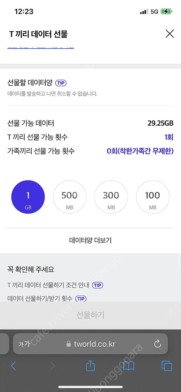 SKT 데이터 1기가 선물--0