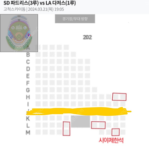 쿠팡플레이 MLB 월드투어 서울 시리즈 SD 파드리스 vs LA 다저스 내야지정석B 1루 202구역 j열 2연석 일괄 양도합니다