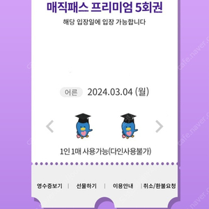 3월4일(월)롯데월드 매직패스 5회권 4장