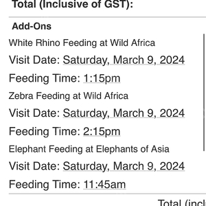 싱가포르 동물원 코뿔소,얼룩말 먹이주기 2인체험권