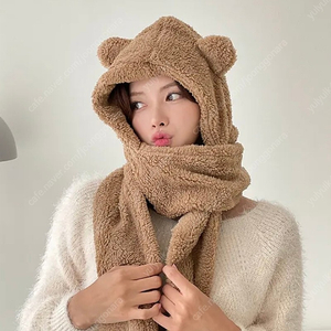 곰돌이 일체형 뽀글이 털모자 목도리 장갑 후드 겨울