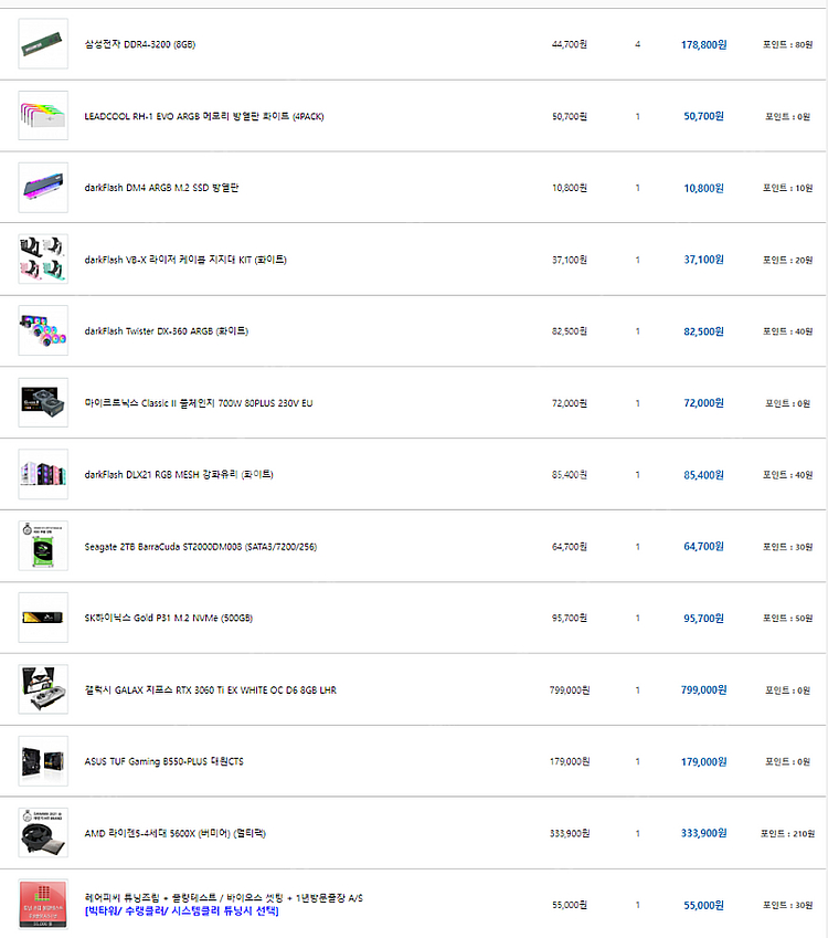 올화이트 고사양 게이밍 컴퓨터 판매합니다(5600x/3060ti/500g/32g/2tb)--2