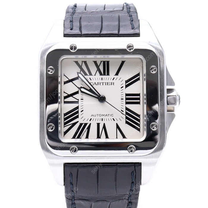 (희귀매물!)Cartier(까르띠에) 산토스 100XL 엑스라지 오토매틱 가죽밴드 남성 시계