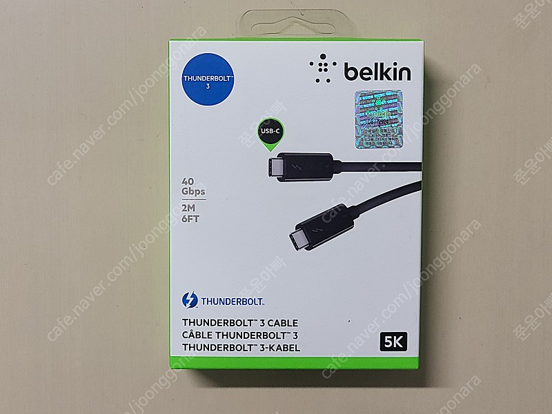 [Belkin, CalDigit] 썬더볼트3 썬더볼트4 2m, 0.8m, 0.5m 40Gbps 케이블 미개봉품 판매합니다.